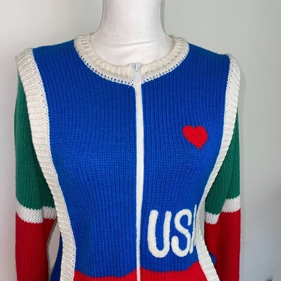 Eclipse Sweater Womens Size Large L Vintage Zip Front USA Logo Applique Acrylic - Picture 5 of 10
